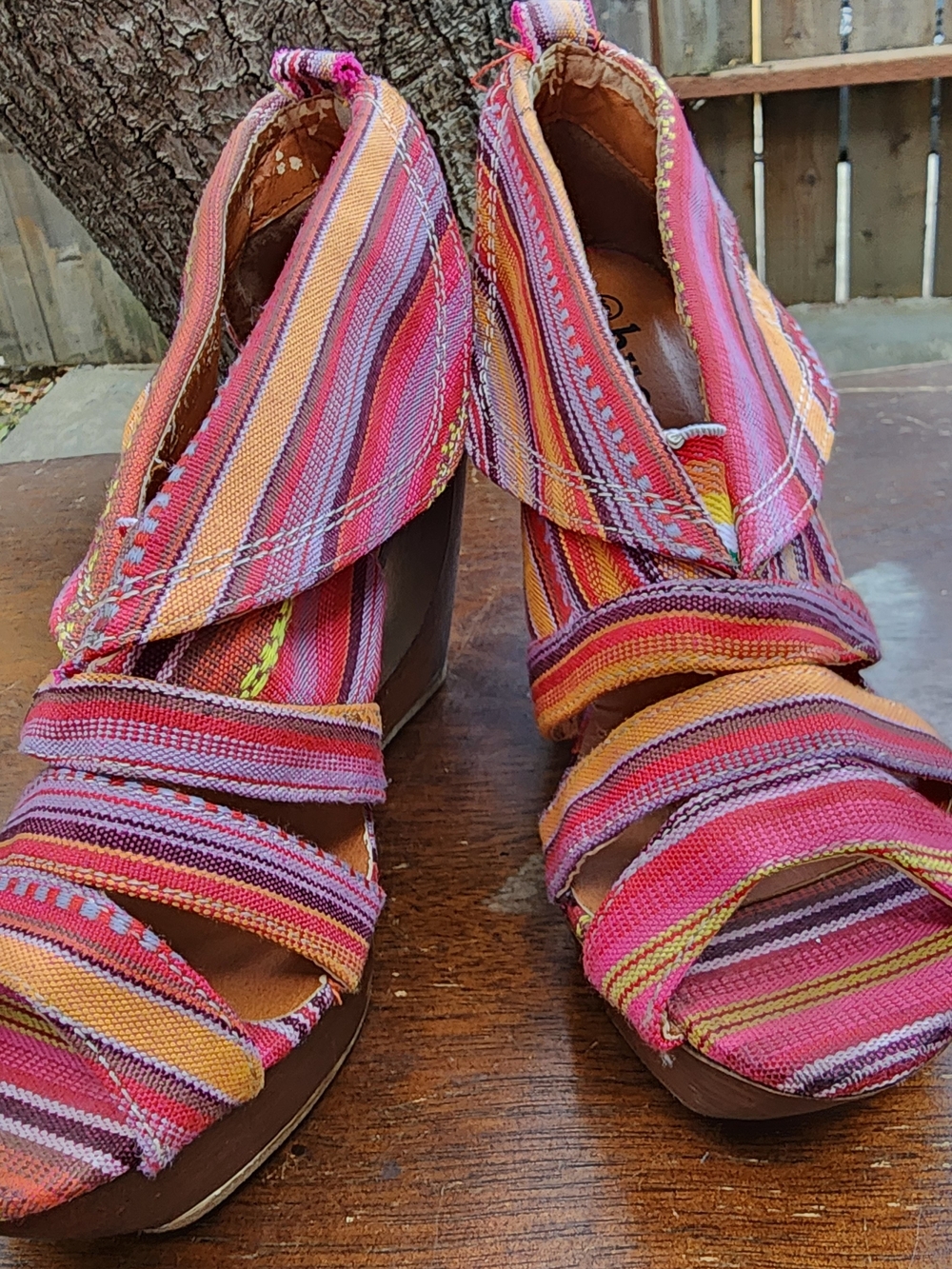 Bucco Capensis Multi-Color Striped Wedge Sandals Sculptural Cutout Heel 6